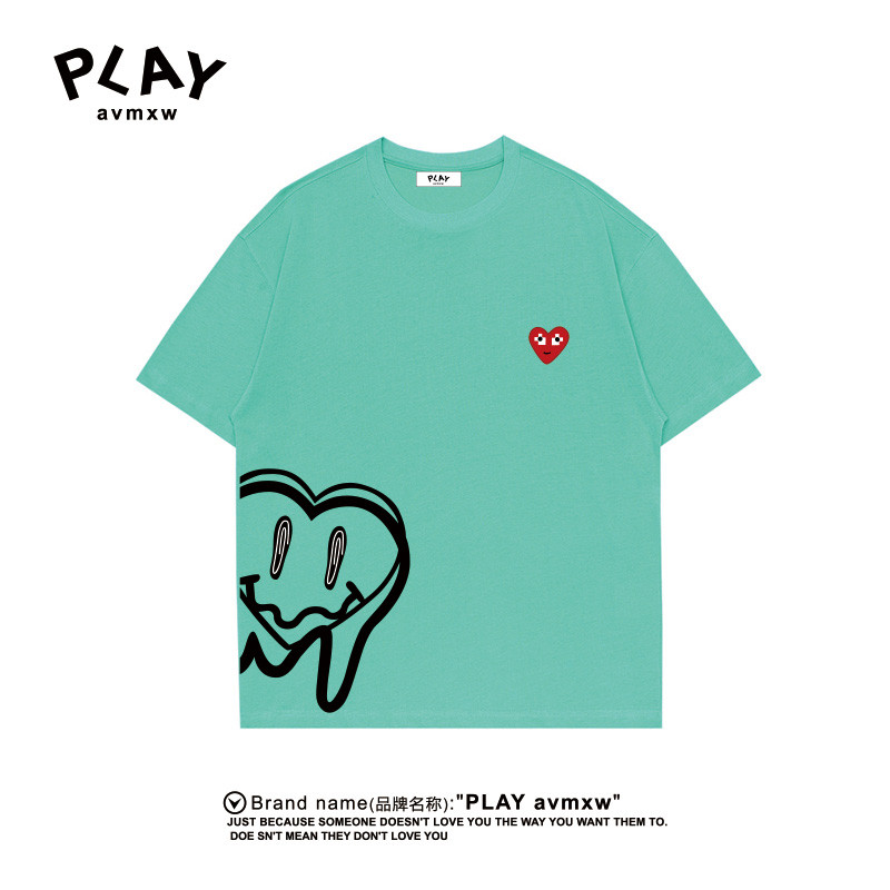 PLAY Áo thun ngắn tay mùa hè dạo phố phong cách cặp đôi dáng rộng cổ tròn thời trang hàng đầu