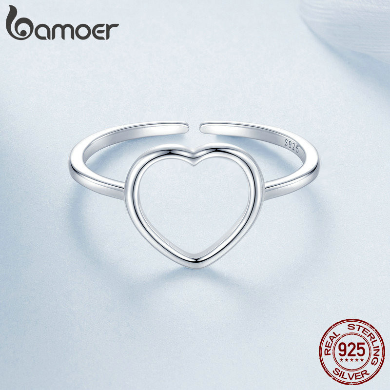 Bamoer 925 Sterling Sliver Nhẫn Có Thể Điều Chỉnh Trái Tim Khớp Trang Sức Thời Trang Quà Tặng Cho Nữ