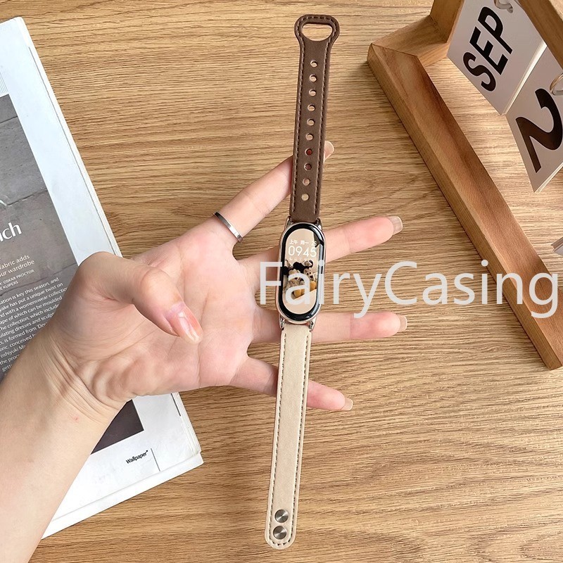 Dây Da Kinh Doanh Thời Trang Cho Xiaomi Mi Band 10 9 8 NFC Vòng Tay Cho Mi Band 10 Phụ Kiện Dây Đeo Tay Thay Thế