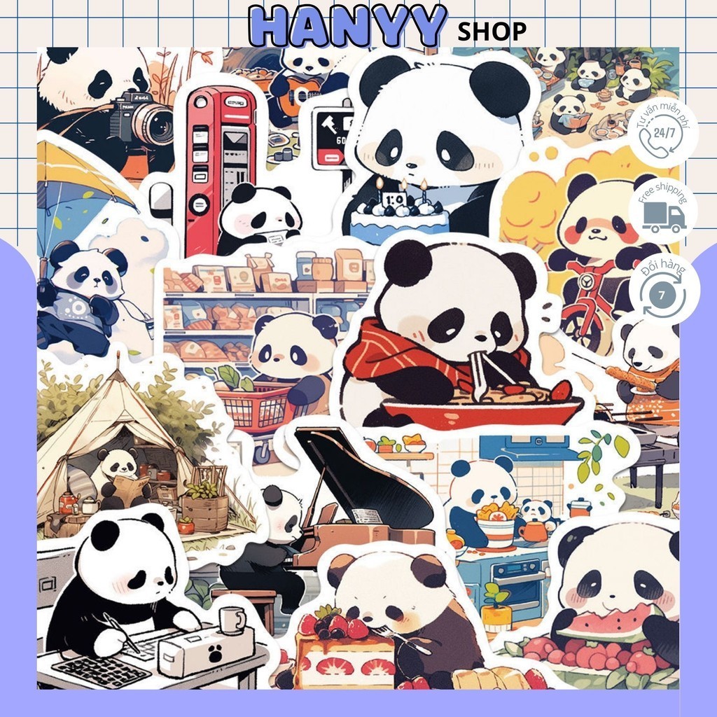 Set 50 Sticker GẤU TRÚC Không Trùng, Nhãn Dán Trang Trí Laptop, Mũ Bảo ...
