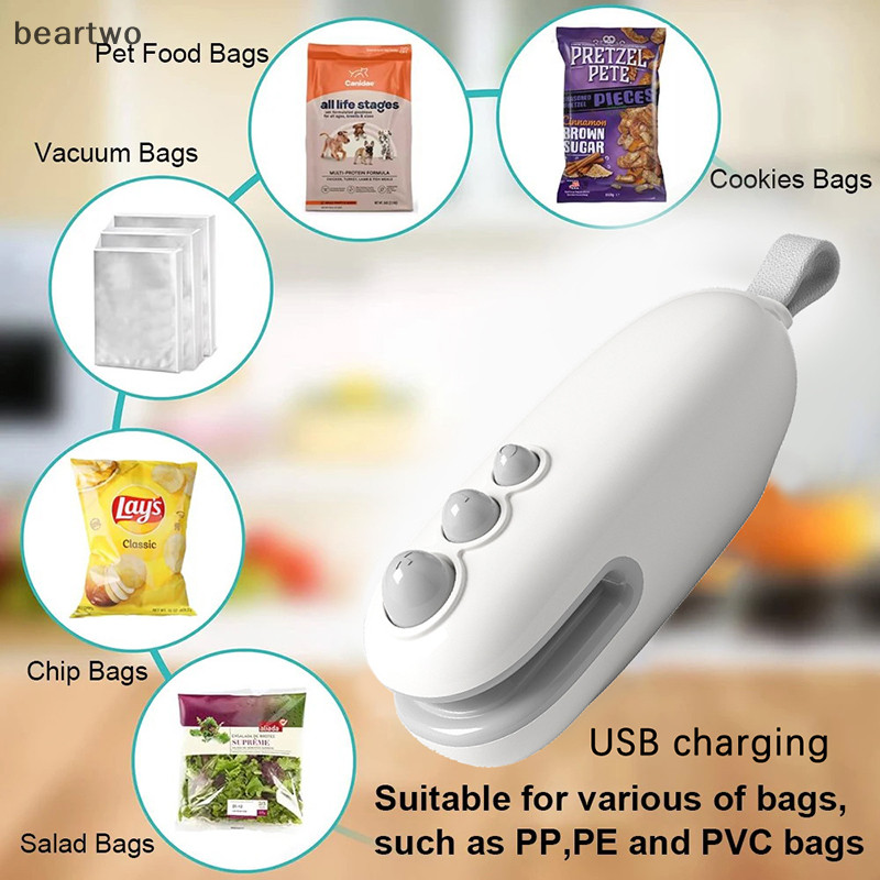 < Beartwo > 1 Máy Niêm Phong Có Thể Sạc Lại 2 Trong 1 Túi Niêm Phong Nhiệt Túi Bảo Quản Gói Nhựa Snack Sealer Cầm Tay Giữ Nhiệt Cho Thực Phẩm Đẹp