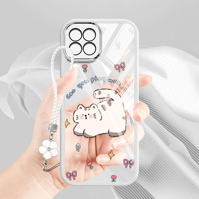 Ốp Điện Thoại YBD Cho Samsung Galaxy A12 Nacho M12 A12S F12 A22 4G 5G M22 M32 M53 F22 4G Mềm Mại Và Dễ Thương Phong Cách Cô Gái Họa Tiết Mèo Con Dễ Thương Có Dây Treo
