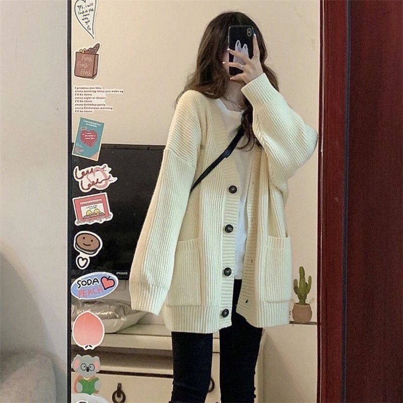 Áo khoác cardigan len form dài dáng rộng có cúc xu hướng Hàn Quốc hàng Quảng Châu loại 1 BA SP54