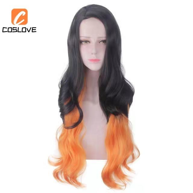 Anime Demon Slayer Kamado Nezuko Cosplay Tóc Giả Dài Phù Hợp Nữ, Hai Màu, Phụ Kiện Cosplay