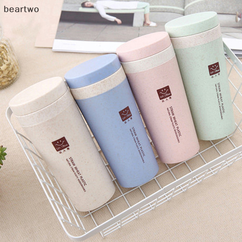 < Beartwo > Chai Giữ Nhiệt Di Động 300ml Nhựa Khỏe Mạnh Cốc Sợi Lúa Mì Cốc Giữ Nhiệt Hai Lớp Văn Phòng Cà Phê Trà Nước Cốc Du Lịch Đẹp