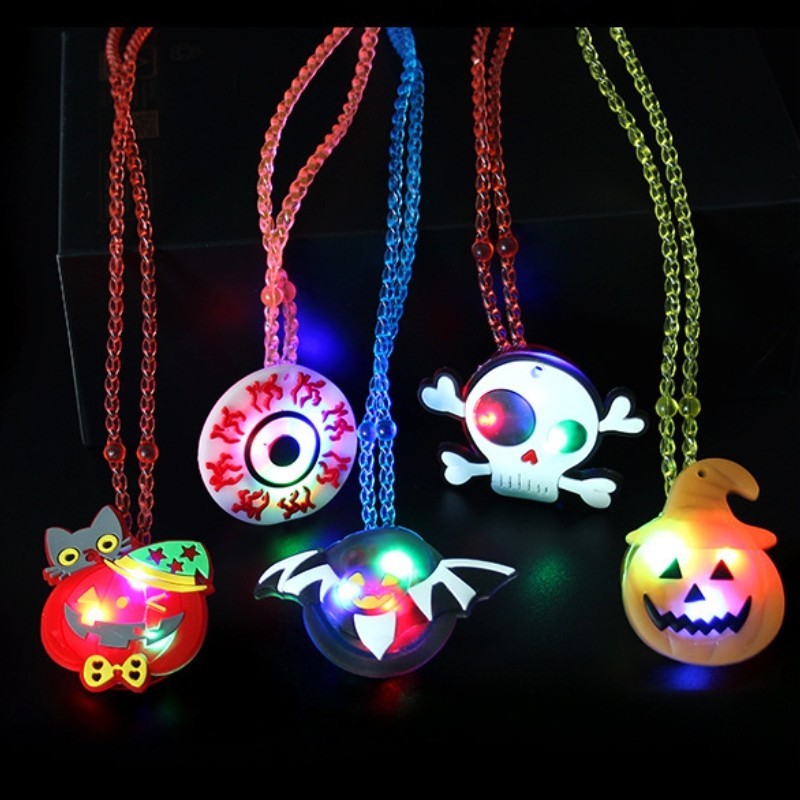 Halloween Kid Cosplay Trang Trí Hoạt Hình LED Terro Bí Ngô Phát Sáng Vòng Cổ Đồ Dùng Dự Tiệc