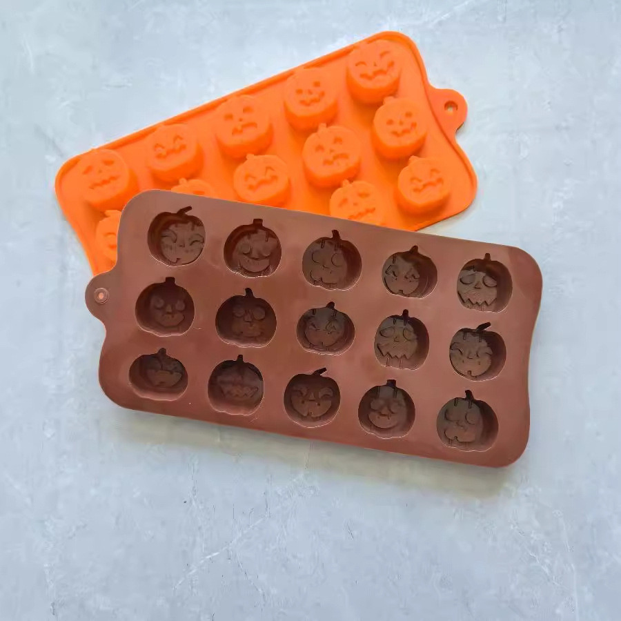 15 Khoang Halloween Bí Ngô Khuôn Silicon Khuôn Socola Trang Trí Bánh Khuôn Đá Khay Handmade Xà Phòng Nến Khuôn DIY Khuôn Nướng Bánh