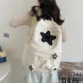 [Crush] Ba lô học sinh, Túi du lịch họa tiết ngôi sao Y2K, Ba lô vải nhung có thể điều chỉnh dung tích lớn dành cho nữ