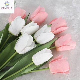 Cành hoa tulip ướt trang trí nhà cửa thân hựa, lá từ lụa CEVERIA