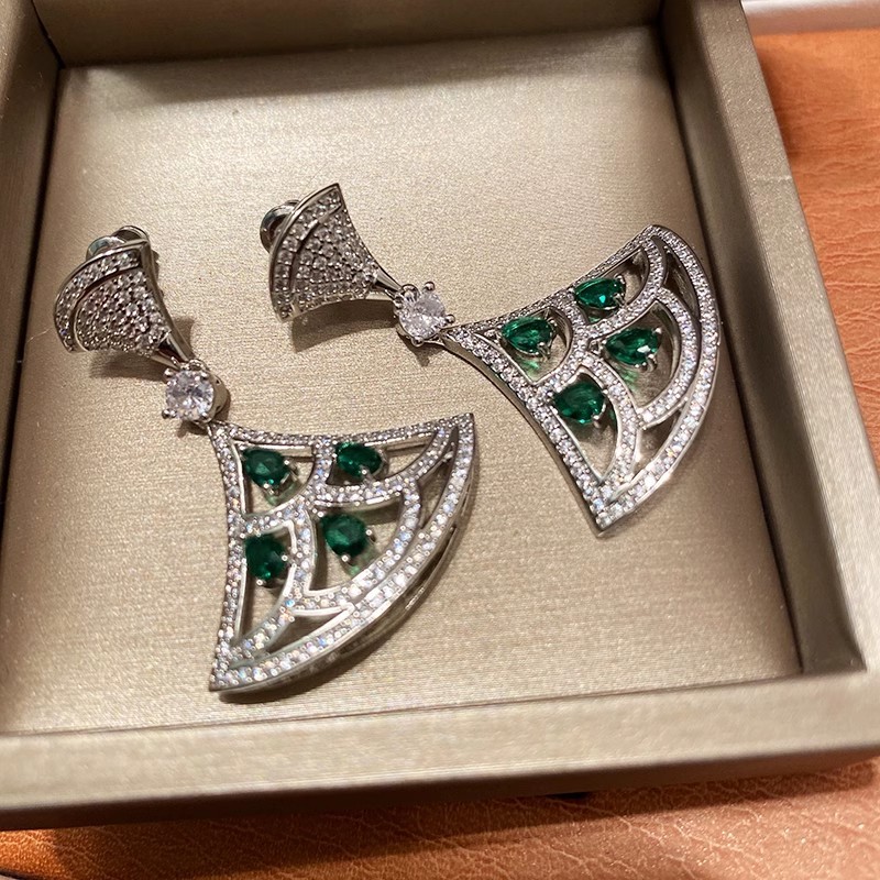 Bông tai hình quạt Zircon Bông tai thời trang sang trọng nhẹ nhàng phong cách dài
