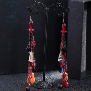 G GHGl Hàng Sẵn Có Nguyên Bản Hàn Quốc Retro Hợp Thời Trang Bohemian Pha Lê Tua Rua Bông Tai Bạc 925 Tính Khí Nữ Phong Cách Dài Bông Tai Độc Đáo