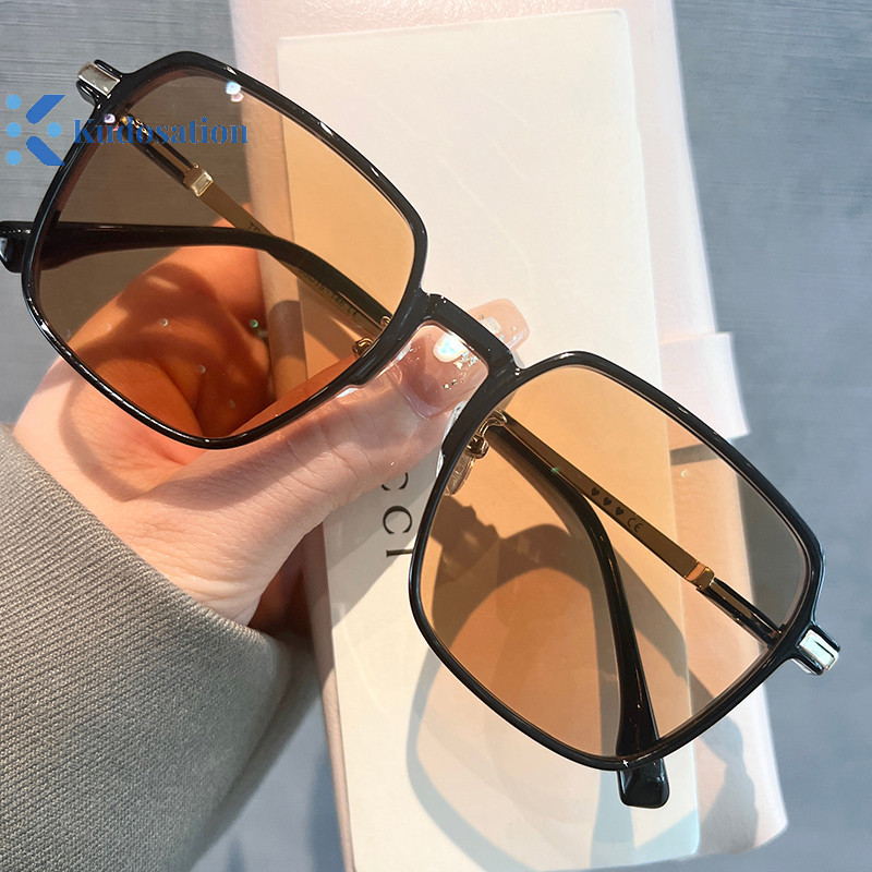 Kudosation Siêu Nhẹ Vuông Photochromic Kính Dành Cho Nữ Vintage Chống Ánh Sáng Xanh Đổi Trà Kính Mát Kính Mắt