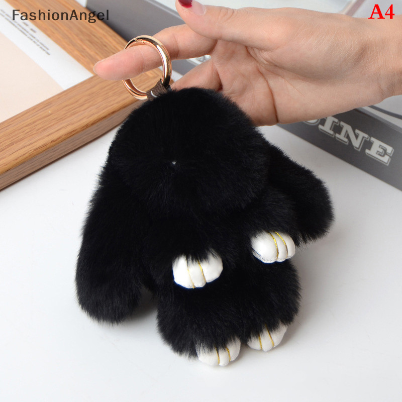 Nhẫn móc khóa FashionAngel Fluffy Real Pompon Bunny Tr