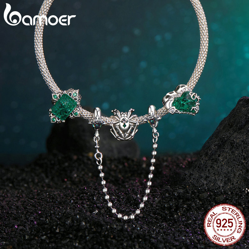 Bamoer 925 Sterling Sliver Charm Halloween Skull Xanh Trang Sức Thời Trang Quà Tặng Cho Trẻ Em Nam