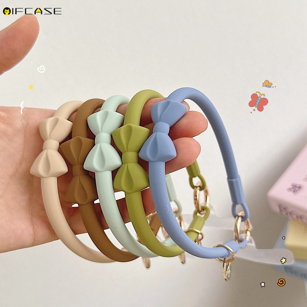 Dây đeo điện thoại di động 3D nơ thắt dễ thương, giá đỡ thẻ ID, chất liệu silicon, kiểu dáng mùa hè