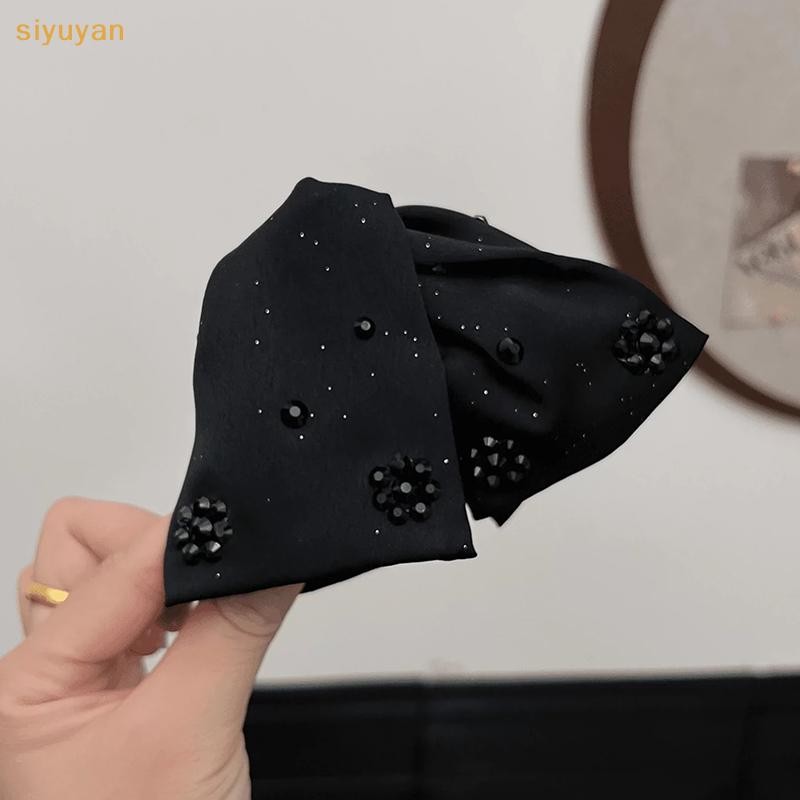 Siyuyan Vintage Mềm Đen Sa Tóc Móng Vuốt Kim Cương Giả Kẹp Tóc Nơ Lớn Trang Trí Nữ Phụ Kiện Tóc VN