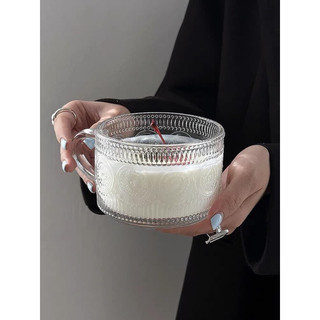 Set 2 cốc thuỷ tinh 450ml có quai hoạ tiết hoa cúc đồng xu sang trọng, dễ thương
