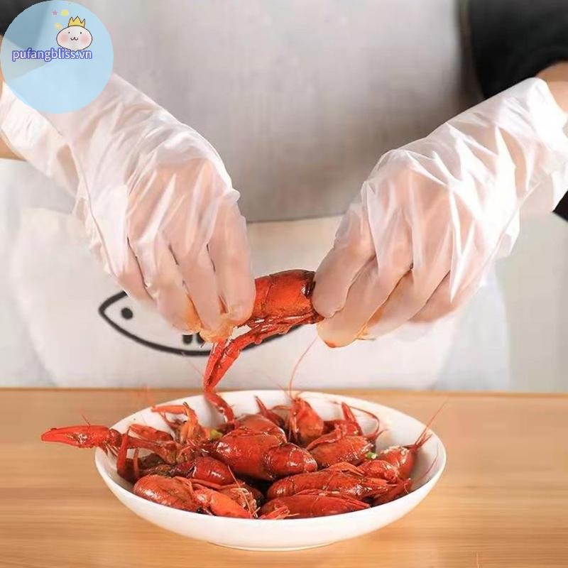 Pufangbliss 100 Cái / hộp Găng Tay Cao Su Miễn Phí TPE Găng Tay Dùng Một Lần Trong Suốt Axit Chống Trơn Trượt An Toàn Làm Việc Cấp Thực Phẩm Găng Tay Vệ Sinh Gia Đình VN