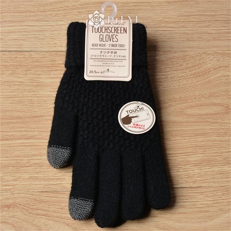 Qrhyk Nữ Mùa Đông Màn Hình Cảm Ứng Găng Tay Ấm Co Giãn Đan Găng Tay Full Ngón Tay Guantes Mới