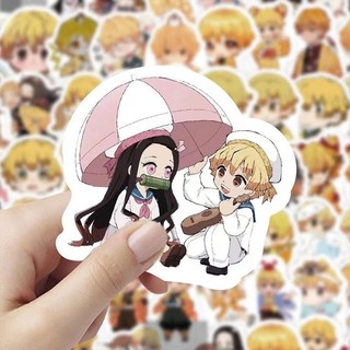 60pc Q Edition Agatsuma Zenitsu Miếng Dán DIY Laptop Điện Thoại Hành Lý Cốc Anime Demon Slayer Miếng Dán