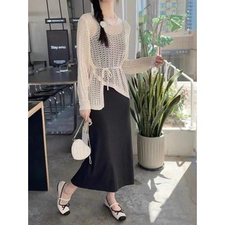 Đầm Thời Trang Phù Hợp Với Nữ Thu Đông 2024 Phong Cách Mới Thời Trang Sang Trọng Hẹp Eo Rỗng Dệt Kim Váy Sling Bộ Đồ Hai Mảnh 10.10