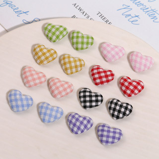Phụ kiện dán mũ phong cách Hàn Quốc vải kẻ sọc họa tiết trái tim Macaron, nguyên liệu DIY kẹp tóc