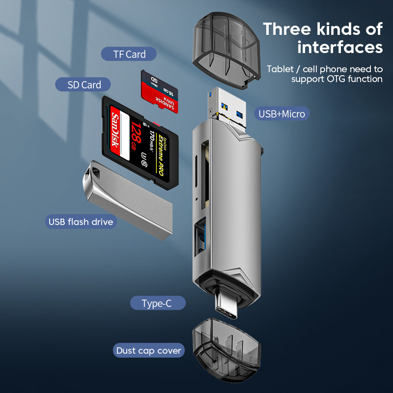 Đầu đọc thẻ đa năng USB 3.0 sang Type C 6 trong 1 Micro USB Bộ chuyển đổi Bộ chuyển đổi đa chức năng SD TF Truyền tốc độ cao