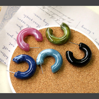 Bông tai bạc S925 hình chữ C, phong cách thanh lịch, phụ kiện acrylic DIY, kiểu Hồng Kông cổ điển