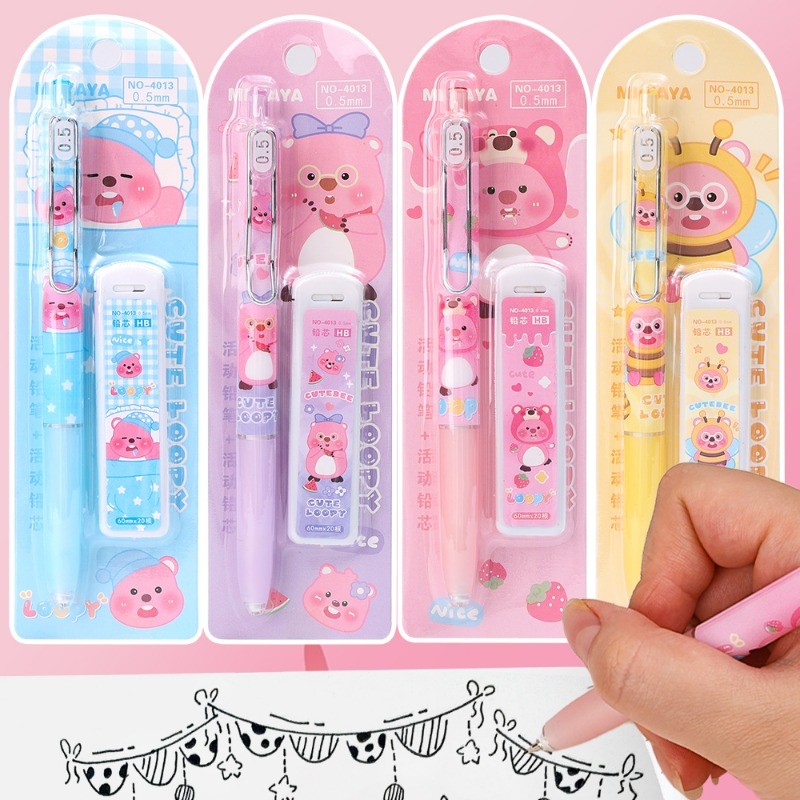[Đặc sắc] Bút chì tự động Loopy 0,5mm - Đồ dùng văn phòng trường học - Phim hoạt hình, đầy màu sắc, dễ thương - Văn phòng phẩm dành cho học sinh - Bút chì vẽ - Bút chì viết Little Beaver