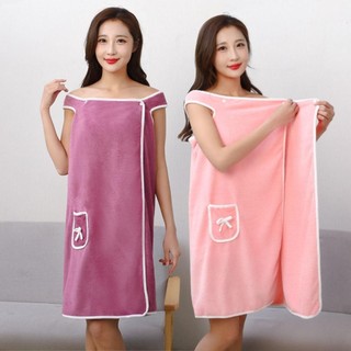 Jkdesign Khăn tắm có thể đeo được, Áo choàng tắm nơ sợi nhỏ, có thể điều chỉnh thấm hút với túi váy tắm mềm du lịch