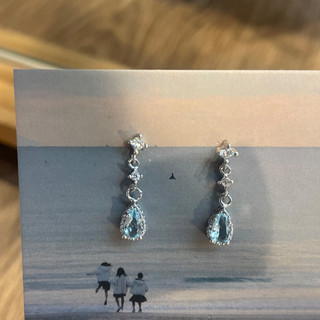 Bông Tai Thả Zircon Màu Xanh Cho Nữ, Hợp Kim Kẽm Sáng Bóng - Quà Tặng Perfect Dự Tiệc