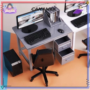 CANAMEK 1 Bộ 1 / 12 Nhà Búp Bê Thu Nhỏ Bàn Phím Máy Tính Bàn Ghế Bộ Nhà Phòng Học Nội Thất Trang Trí Micro Cảnh Đạo Cụ CSF