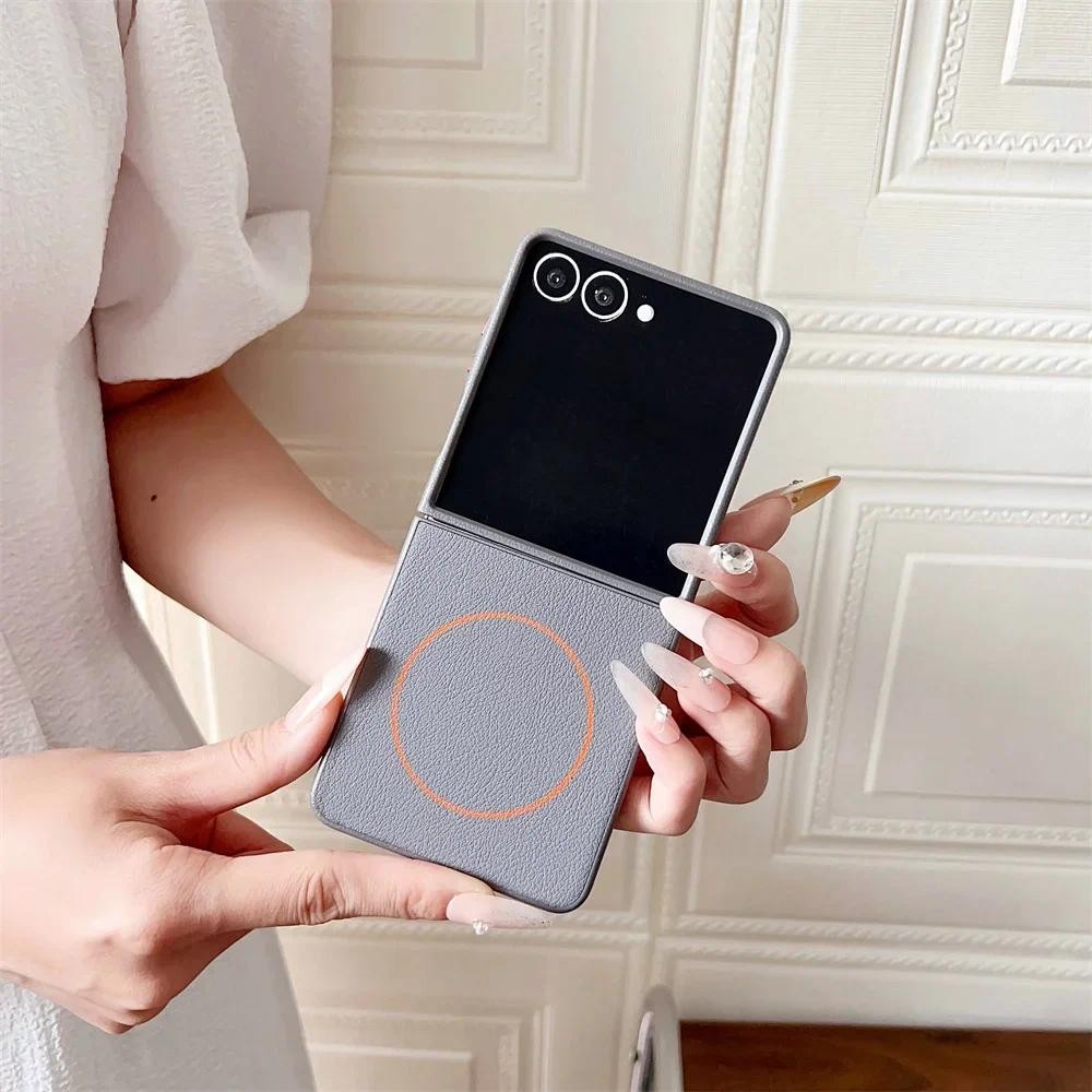 Ốp Điện Thoại Da PU Cứng Chống Sốc Cho Samsung Galaxy Z Flip 7 6 5 Flip7 Flip6 Flip5 5G Vỏ Bảo Vệ