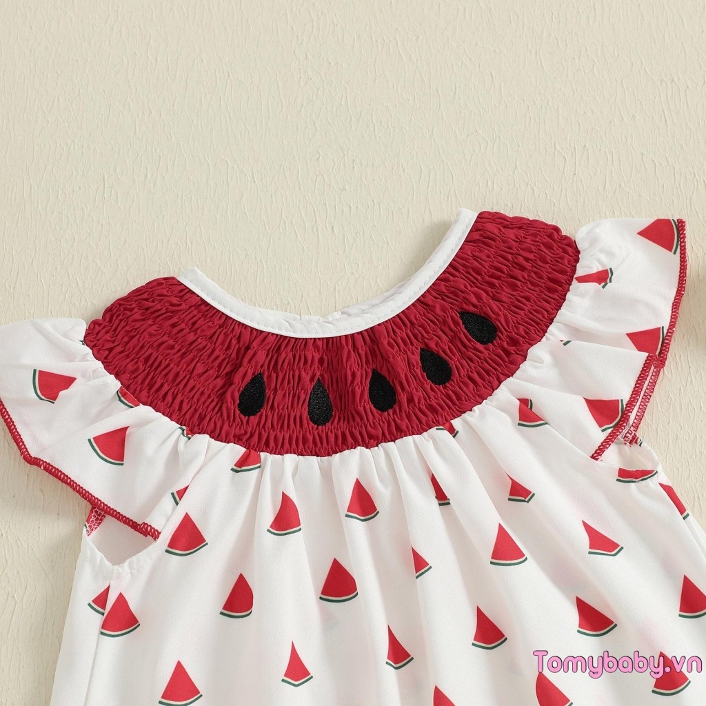 Bộ trẻ em bé gái không tay cổ tròn in hình dưa hấu + quần short Trang phục 2 món mùa hè