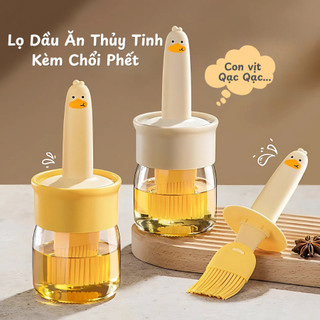 Lọ Đựng Dầu Ăn Thuỷ Tinh Kèm Chổi Silicone Hình Vịt Con Đựng Gia Vị, Dầu Mỡ Tiện Lợi Nhà Bếp