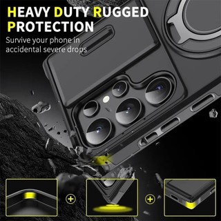 Vỏ giáp mới Giá đỡ từ tính cho Samsung S24 S23 S21 S22 S25 Ultra Plus S23FE S24FE Trượt Bảo vệ Camera Vỏ chống sốc