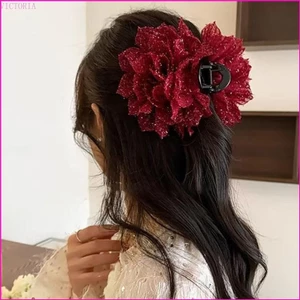 VIC Fashionable Black Mesh Flower Hair Clips For Women Shark Horse Tail Hair Clips Air Conditioning Flower Hair Patch EFYS Hair Accessories Hat