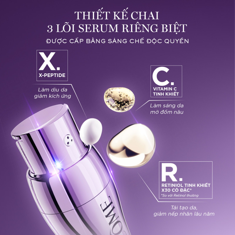 Serum Retinol Tươi 3 Lõi Rénergie Lancome - Giúp Tái Tạo Da Nhanh Gấp 2 Lần Với Retinol Thông Thường 50ml