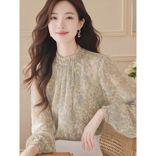 Áo sơ mi hoa voan dáng rộng phong cách Hàn Quốc