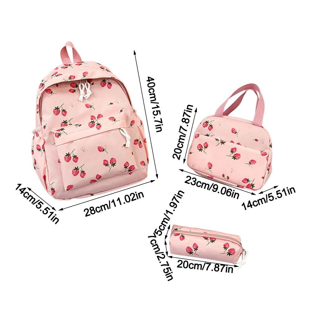 HOBBYIN Túi đi học HOBBYIN, Ba lô dâu vải có thể điều chỉnh, Phong cách Preppy dễ thương với túi đựng đồ ăn trưa & bút chì Ba lô du lịch dung tích lớn dành cho nữ sinh viên