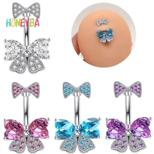 < Honeyba > Zircon Nơ Pha Lê Bụng Nút Nhẫn Xuyên Rốn Nhẫn Trang Sức Cơ Thể Cho Nữ Thời Trang Body Piercing Trang Sức