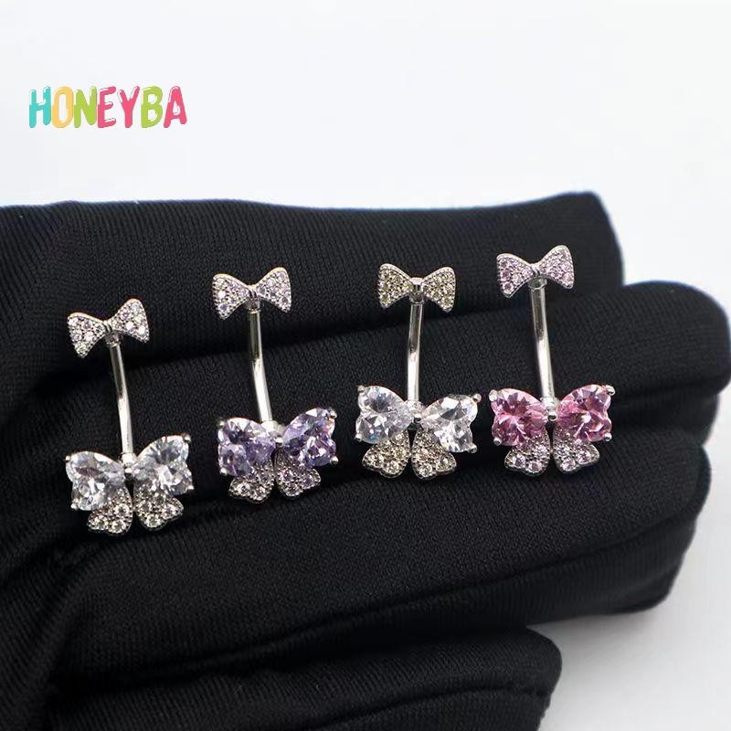 < Honeyba > Zircon Nơ Pha Lê Bụng Nút Nhẫn Xuyên Rốn Nhẫn Trang Sức Cơ Thể Cho Nữ Thời Trang Body Piercing Trang Sức