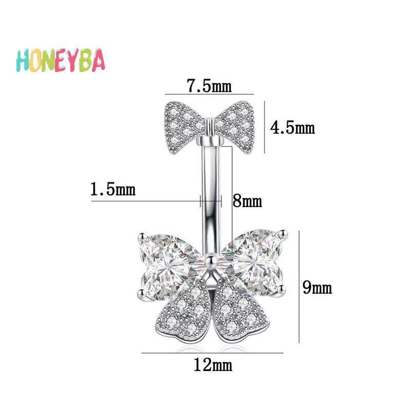 < Honeyba > Zircon Nơ Pha Lê Bụng Nút Nhẫn Xuyên Rốn Nhẫn Trang Sức Cơ Thể Cho Nữ Thời Trang Body Piercing Trang Sức