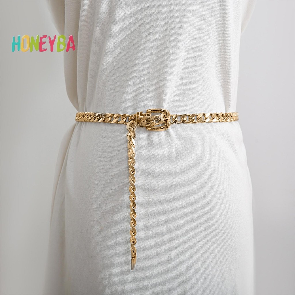 < Honeyba > 1 Dây Xích Nữ Dây Xích Kim Loại Dây Xích Thắt Lưng Đầm Thắt Lưng Kim Loại Có Thể Điều Chỉnh