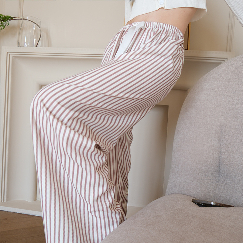 Mùa Hè Pyjama Quần Nữ Mùa Xuân Thu Mỏng Ngọc Trai Cotton Nhà Quần Có Thể Mặc Bên Ngoài Quần Sọc Rộng Quần Phong Cách Mới