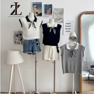 Phiên bản Hàn Quốc Ve Áo Cổ Áo Dệt Kim Nữ Áo Vest Không Tay Top