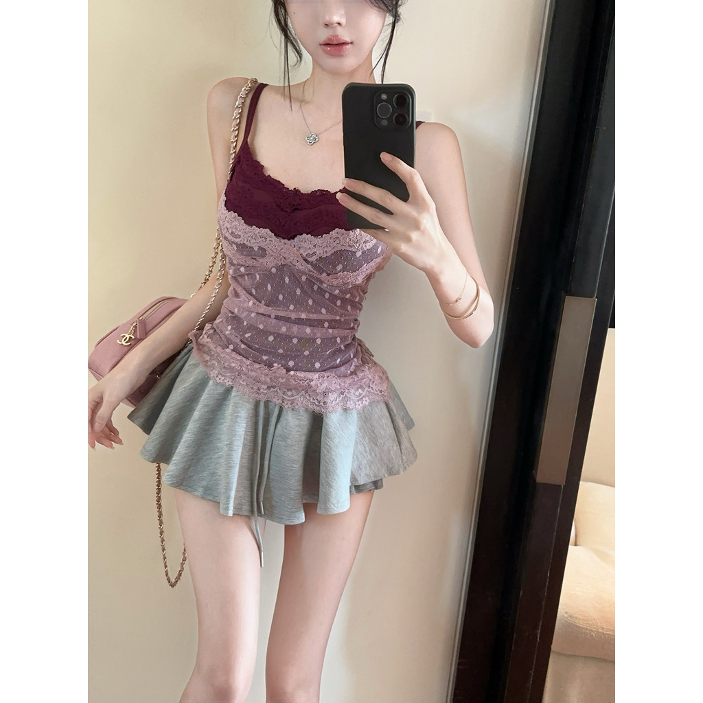 Gạc chấm bi hai mảnh giả và dây đeo ren