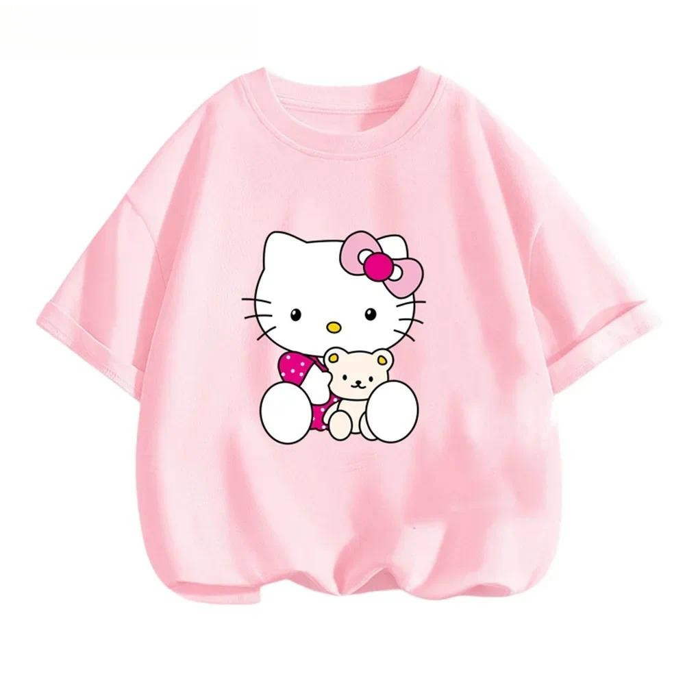 Áo thun Hello Kitty Kids 2D tay ngắn mùa hè thường ngày Anime in hình Y2K phong cách cho bé trai và bé gái
