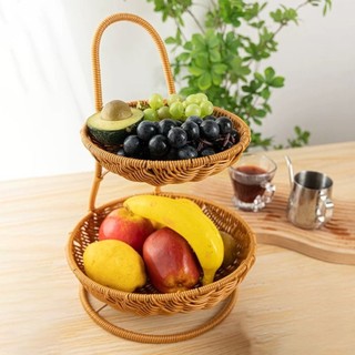 Giỏ đựng trái cây RISEDOT, Giỏ đựng thức ăn dệt mây giả 2 lớp, Khay phục vụ dệt tay Phòng khách