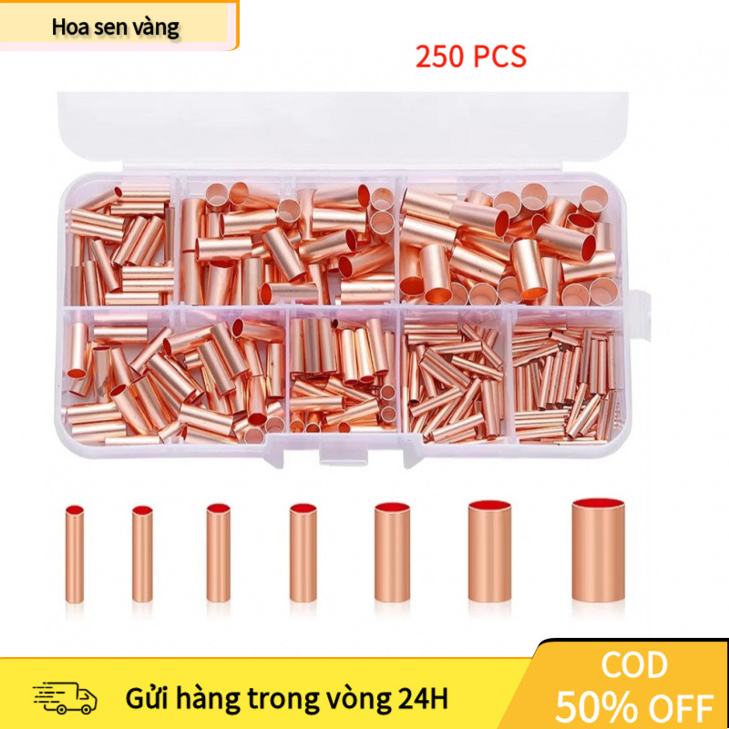 【24H】Bộ Cos Đồng 250 Cái, Đầu Nối Dây Ống Đồng Nhỏ Chất Lượng Cao, Chống Rỉ Sét